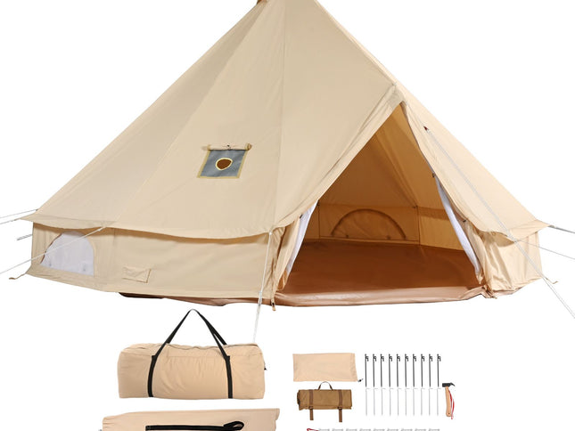 Canvas Bell Tent 3m/9.8ft 4-Season Canvas Tent for Camping with Stove Jack