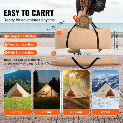 Canvas Bell Tent 3m/9.8ft 4-Season Canvas Tent for Camping with Stove Jack