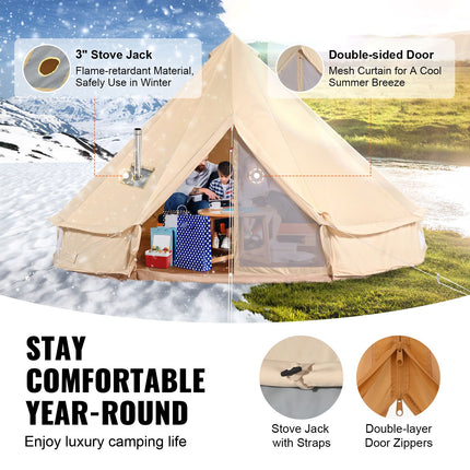 Canvas Bell Tent 4m/13.12ft 4-Season Camping Yurt Tent with Stove Jack