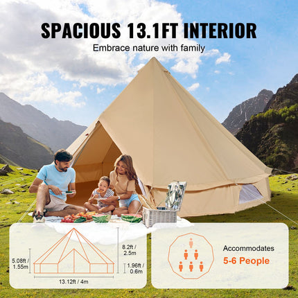 Canvas Bell Tent 4m/13.12ft 4-Season Camping Yurt Tent with Stove Jack