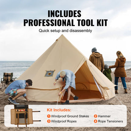 Canvas Bell Tent 4m/13.12ft 4-Season Camping Yurt Tent with Stove Jack