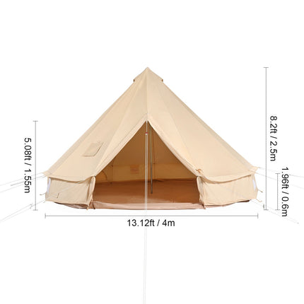Canvas Bell Tent 4m/13.12ft 4-Season Camping Yurt Tent with Stove Jack