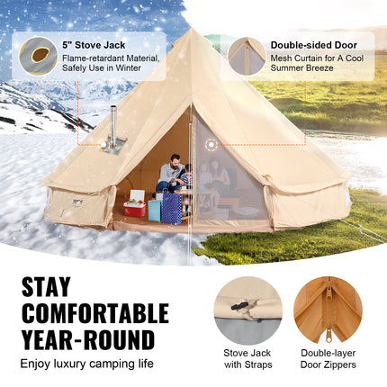 VEVOR Canvas Bell Tent 5m/16.4ft 4-Season Camping Yurt Tent with Stove Jack
