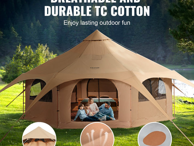 VEVOR Canvas Tent 4 Seasons 5 m/16.4 ft Bell Tent for Camping with Stove Jack