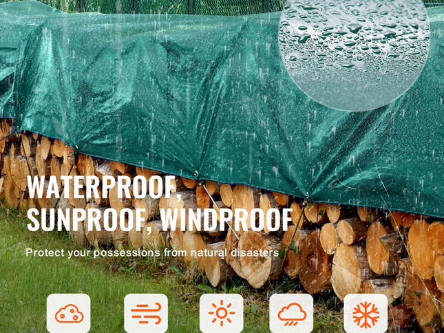 PVC Waterproof Tarpaulin with Grommets & Reinforced Edges – 16.5 x 29.5ft, Green