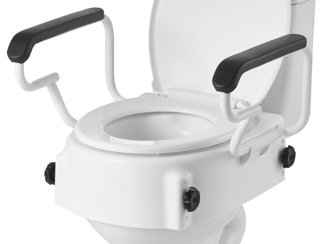 Raised Toilet Seat with Arms, 136.1 kg Load Capacity, 3-Level Adjustable Height, Widened Commode Elevated Toilet Seat Riser with Padded Handles for Seniors, Elderly, Handicap, Disabled, Adults