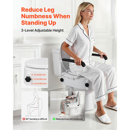Raised Toilet Seat with Padded Arms ‚Äì 3 Height Levels, 136.1kg Capacity
