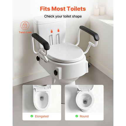 Raised Toilet Seat with Padded Arms ‚Äì 3 Height Levels, 136.1kg Capacity