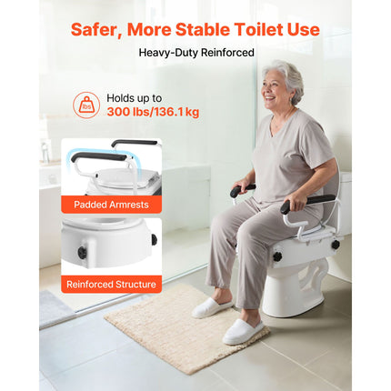 Raised Toilet Seat with Padded Arms ‚Äì 3 Height Levels, 136.1kg Capacity