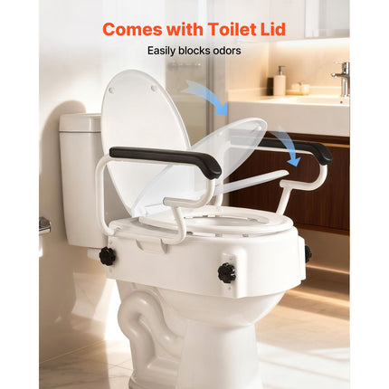 Raised Toilet Seat with Padded Arms ‚Äì 3 Height Levels, 136.1kg Capacity