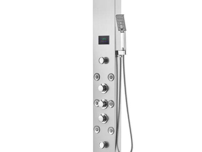 VEVOR Shower Panel System, 6 Shower Modes, LED & Screen Hydroelectricity Shower Panel Tower, Rainfall, Waterfall, 8 Massage Jets, Tub Spout, Handheld Shower, Stainless Steel Wall-Mounted Shower Set