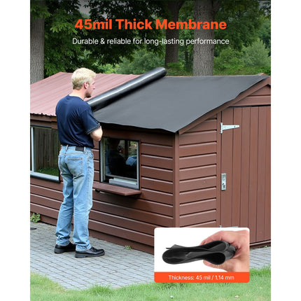 Roll Roofing, 4.57 x 6 m, 45 mil EPDM Rubber Roofing, Long Lifespan & Weather-resistant, Withstands Harsh Temperatures, Flexible & Easy Installation, Roof Underlayment for RVs, Roofs, Ponds