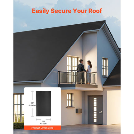 Roll Roofing, 4.57 x 6 m, 45 mil EPDM Rubber Roofing, Long Lifespan & Weather-resistant, Withstands Harsh Temperatures, Flexible & Easy Installation, Roof Underlayment for RVs, Roofs, Ponds