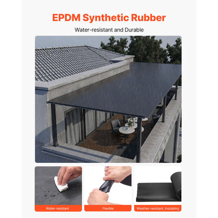 Roll Roofing, 4.57 x 6 m, 45 mil EPDM Rubber Roofing, Long Lifespan & Weather-resistant, Withstands Harsh Temperatures, Flexible & Easy Installation, Roof Underlayment for RVs, Roofs, Ponds