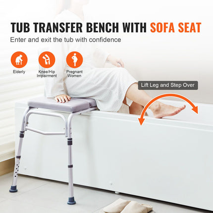 Padded Tub Transfer Bench with Armrest & Reversible Backrest ‚Äì Non-Slip, 500lbs Capacity