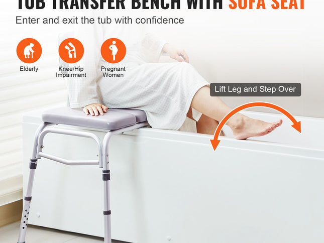 Tub Transfer Bench for Bathtub 500lbs, Shower Seats for Adults, Lightweight Shower Bench for Elderly and Disabled with Padded Seat, Non-Slip Bath Seats with Armrest and Reversible Backrest