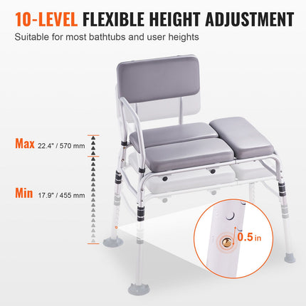 Padded Tub Transfer Bench with Armrest & Reversible Backrest ‚Äì Non-Slip, 500lbs Capacity