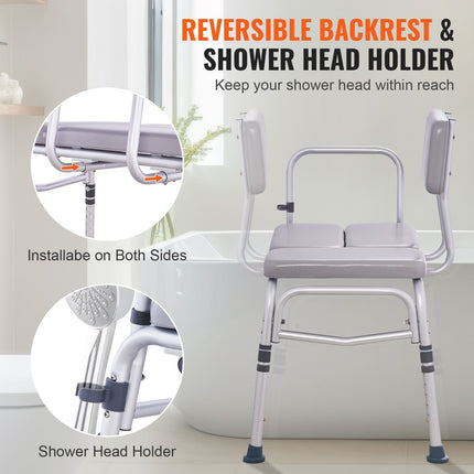 Padded Tub Transfer Bench with Armrest & Reversible Backrest ‚Äì Non-Slip, 500lbs Capacity