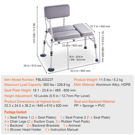 Padded Tub Transfer Bench with Armrest & Reversible Backrest ‚Äì Non-Slip, 500lbs Capacity