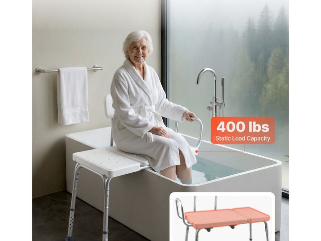 Tub Transfer Bench for Bathtub, 180 kg Capacity Heavy Duty Shower Chair with Arm, Backrest and Curtain Slot, Height Adjustable Shower Bench Bath Seat for Adults, Seniors, Elderly and Disabled