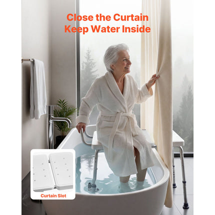 Tub Transfer Bench with Arm, Backrest & Curtain Slot ‚Äì Adjustable Height, 180kg Capacity