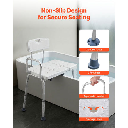 Tub Transfer Bench with Arm, Backrest & Curtain Slot ‚Äì Adjustable Height, 180kg Capacity