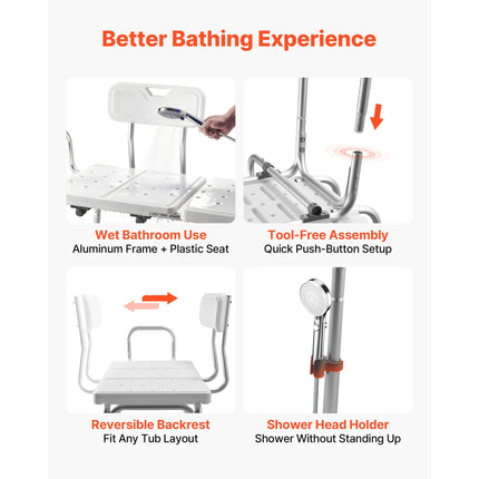 Tub Transfer Bench with Arm, Backrest & Curtain Slot ‚Äì Adjustable Height, 180kg Capacity