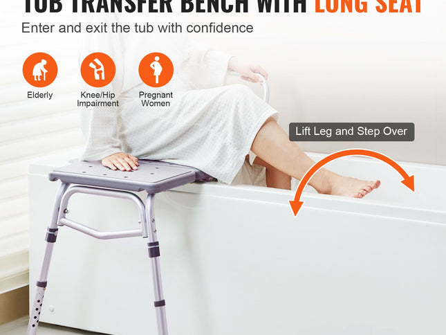 Tub Transfer Bench for Bathtub, Adjustable Shower Seats for Adults, Lightweight Shower Bench for Elderly and Disabled, Non-Slip Bath Seats with Armrest and Reversible Backrest, 400lbs Capacity