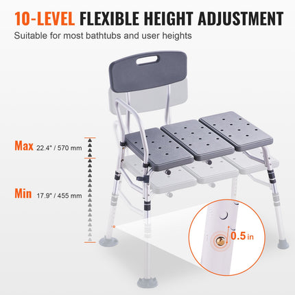 Adjustable Tub Transfer Bench with Armrest & Reversible Backrest ‚Äì Non-Slip, 400lbs Capacity