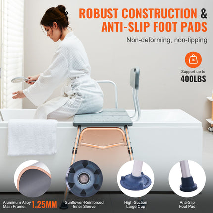 Adjustable Tub Transfer Bench with Armrest & Reversible Backrest ‚Äì Non-Slip, 400lbs Capacity