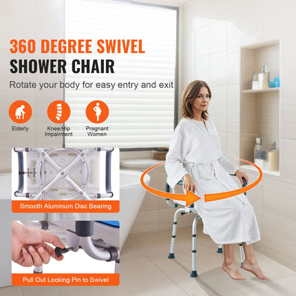 360¬∞ Swivel Shower Chair with Arms & Backrest ‚Äì Adjustable Height, Non-Slip, 400lbs Capacity