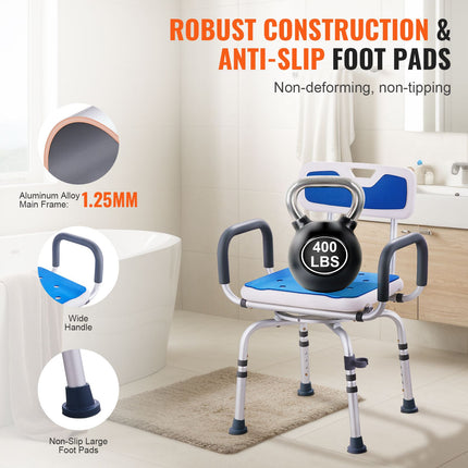 360¬∞ Swivel Shower Chair with Arms & Backrest ‚Äì Adjustable Height, Non-Slip, 400lbs Capacity