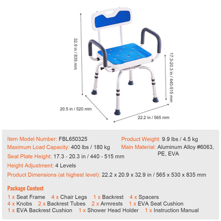 360¬∞ Swivel Shower Chair with Arms & Backrest ‚Äì Adjustable Height, Non-Slip, 400lbs Capacity