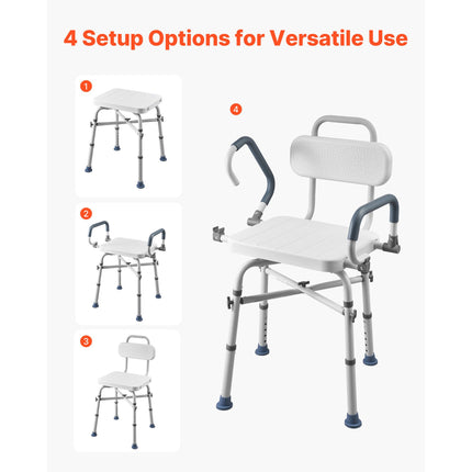 Swivel Shower Chair with Arms and Back, 227 kg Load Heavy Duty Bench Seat for Inside Shower Stall and Bathtub, Height Adjustable Bathroom Bath Tub Seat for Adults, Seniors, Elderly and Disabled
