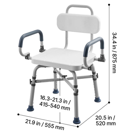 Swivel Shower Chair with Arms and Back, 227 kg Load Heavy Duty Bench Seat for Inside Shower Stall and Bathtub, Height Adjustable Bathroom Bath Tub Seat for Adults, Seniors, Elderly and Disabled