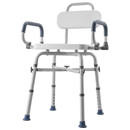 Swivel Shower Chair with Arms and Back, 227 kg Load Heavy Duty Bench Seat for Inside Shower Stall and Bathtub, Height Adjustable Bathroom Bath Tub Seat for Adults, Seniors, Elderly and Disabled