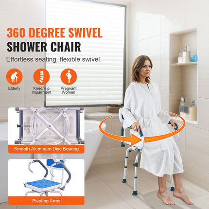 360¬∞ Swivel Shower Chair with Pivoting Arms ‚Äì Adjustable Height, Non-Slip, 400lbs Capacity