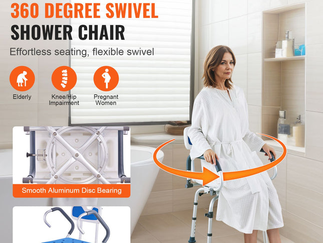 Swivel Shower Chair 360 Degree, Adjustable Shower Seat with Pivoting Arms for Inside Showers or Tubs, Non-Slip Rotating Bathtub Shower Chair for Elderly Disabled Injured, 400LBS Capacity