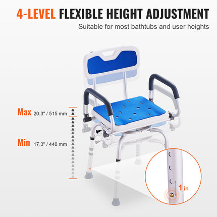 360¬∞ Swivel Shower Chair with Pivoting Arms ‚Äì Adjustable Height, Non-Slip, 400lbs Capacity