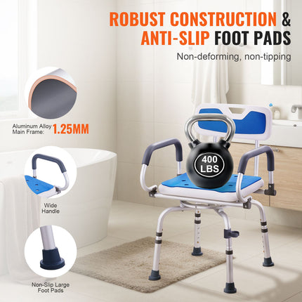 360¬∞ Swivel Shower Chair with Pivoting Arms ‚Äì Adjustable Height, Non-Slip, 400lbs Capacity
