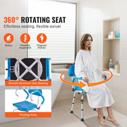 360¬∞ Swivel Shower Chair with Pivoting Arms & Padded Seat ‚Äì Adjustable Height, 300lbs Capacity