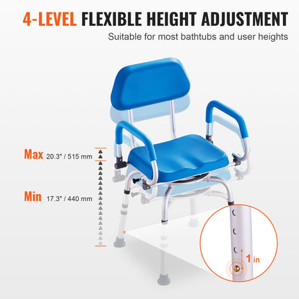 360¬∞ Swivel Shower Chair with Pivoting Arms & Padded Seat ‚Äì Adjustable Height, 300lbs Capacity