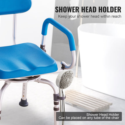 360¬∞ Swivel Shower Chair with Pivoting Arms & Padded Seat ‚Äì Adjustable Height, 300lbs Capacity