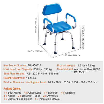 360¬∞ Swivel Shower Chair with Pivoting Arms & Padded Seat ‚Äì Adjustable Height, 300lbs Capacity