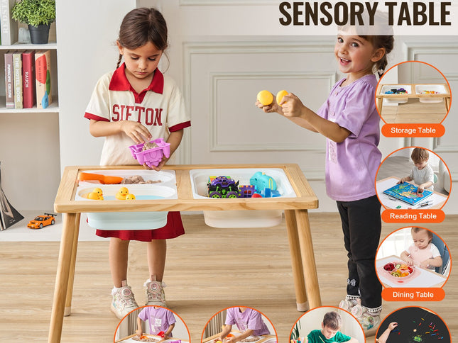 VEVOR Kids Sensory Table Indoor Wooden Play Sand Water Table with 3 Storage Bins