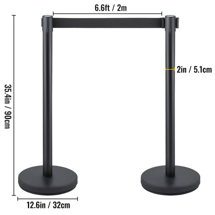 Crowd Control Stanchion, Set of 6 Pieces Stanchion Set, Stanchion Set with 6.6 ft/2 m Black Retractable Belt, Black Crowd Control Barrier with Concrete and Metal Base – Easy Connect Assembly