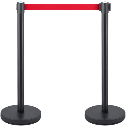 Black Crowd Control Stanchions, Set of 6 ‚Äì Red 6.6ft/2m Retractable Belt, Rubber Base