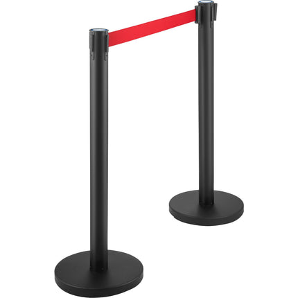 Black Crowd Control Stanchions, Set of 6 ‚Äì Red 6.6ft/2m Retractable Belt, Rubber Base