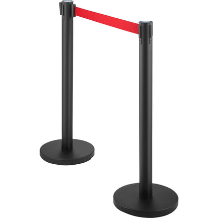 Black Crowd Control Stanchions, Set of 6 ‚Äì Red 6.6ft/2m Retractable Belt, Rubber Base