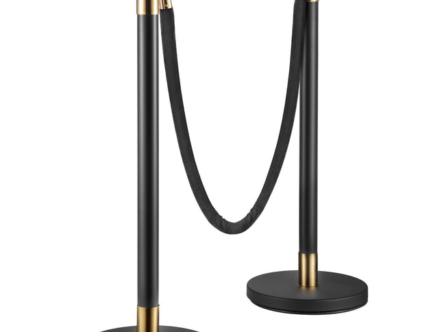 Crowd Control Stanchions, Set of 6 ‚Äì Black, 5ft/1.5m Velvet Rope, Concrete & Metal Base